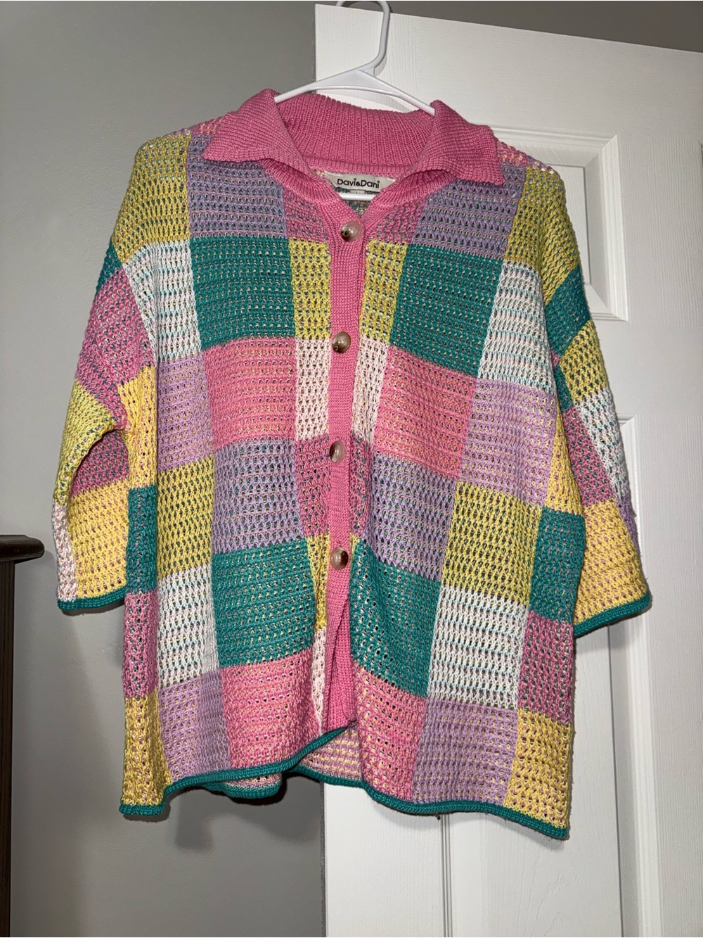 DAVI & DANI Multi-Color Patchwork Crochet Cardigan